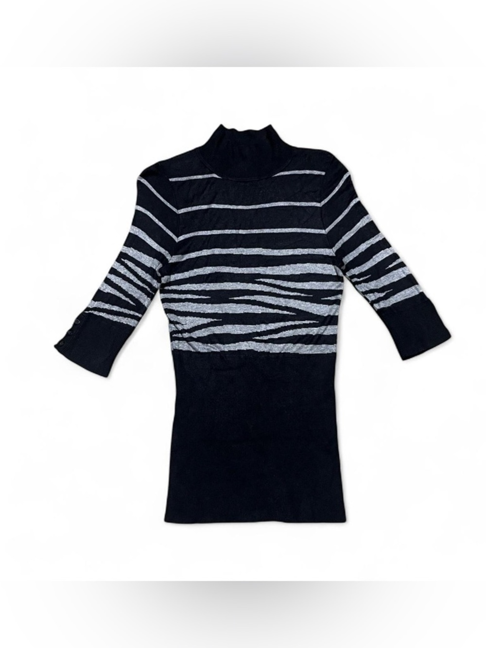 Express Black & Gray Striped Turtleneck Sweater